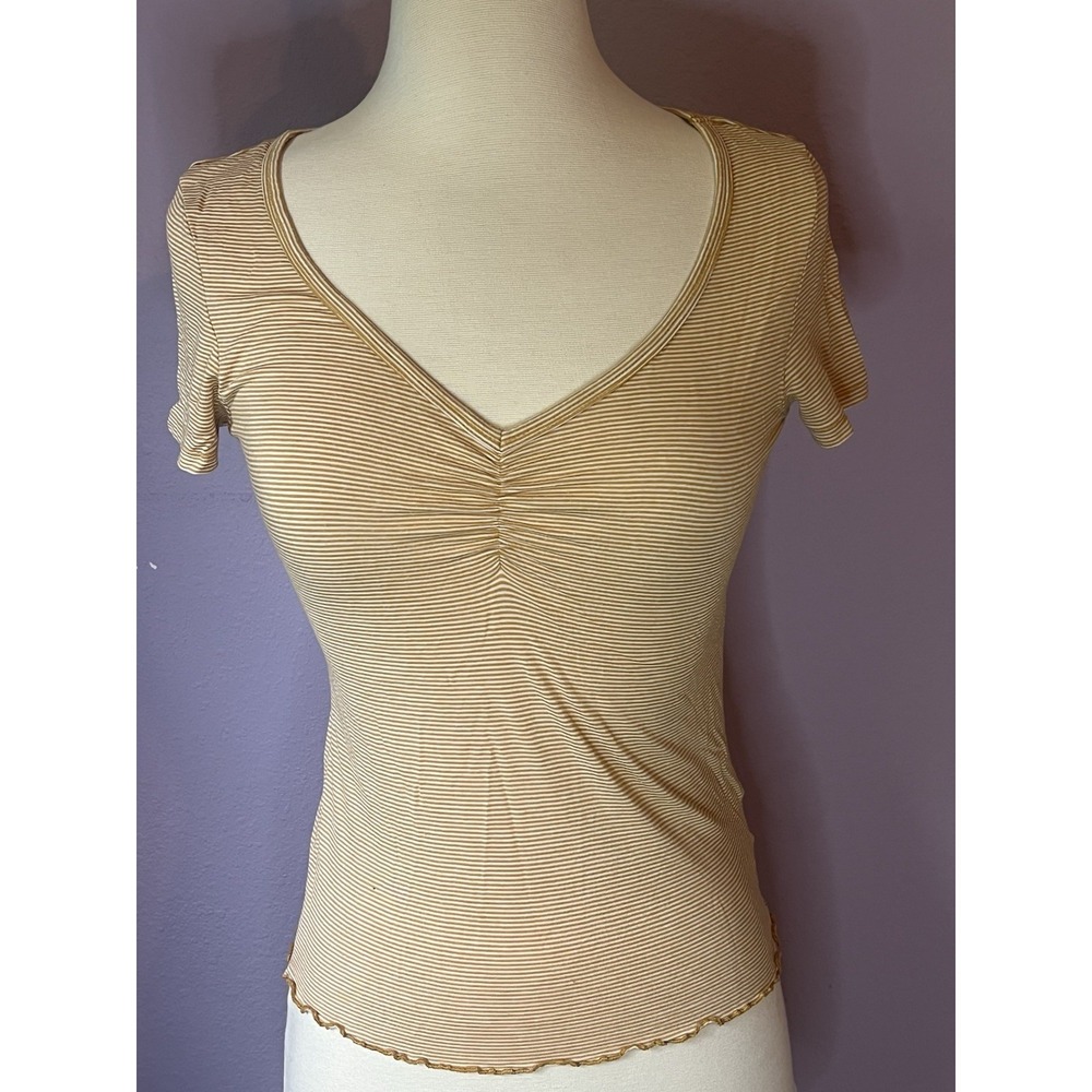 American Eagle Soft and Sexy Yellow Stripe V Neck Tee Shirt Size Petite XS